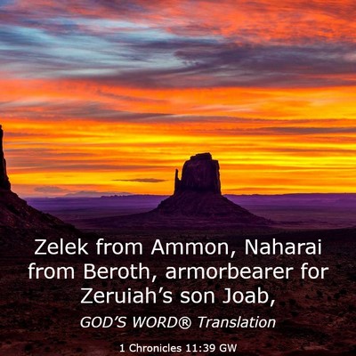 Picture 03 - 1 Chronicles 11:39 GW - Zelek from Ammon, Naharai from Beroth, - Bible Verse Picture