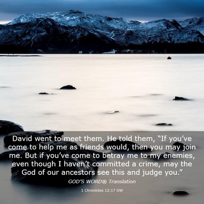 Picture 03 - 1 Chronicles 12:17 GW - David went to meet them. He told them, “If - Bible Verse Picture