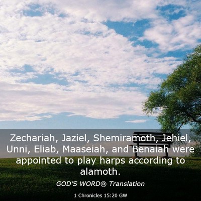 Picture 03 - 1 Chronicles 15:20 GW - Zechariah, Jaziel, Shemiramoth, Jehiel, Unni, - Bible Verse Picture