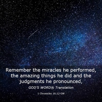 Picture 03 - 1 Chronicles 16:12 GW - Remember the miracles he performed, the amazing - Bible Verse Picture