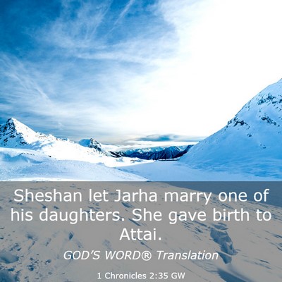 Picture 03 - 1 Chronicles 2:35 GW - Sheshan let Jarha marry one of his daughters. She - Bible Verse Picture