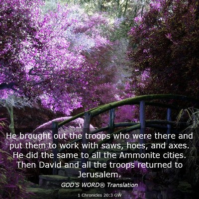 Picture 03 - 1 Chronicles 20:3 GW - He brought out the troops who were there and put - Bible Verse Picture