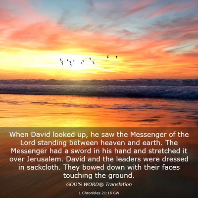 Picture 03 - 1 Chronicles 21:16 GW - When David looked up, he saw the Messenger of the - Bible Verse Picture