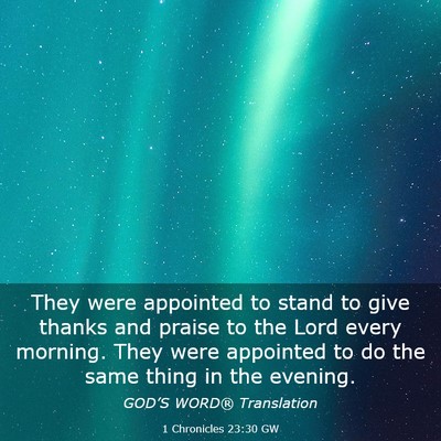Picture 03 - 1 Chronicles 23:30 GW - They were appointed to stand to give thanks and - Bible Verse Picture