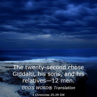 Picture 03 - 1 Chronicles 25:29 GW - The twenty-second chose Giddalti, his sons, and - Bible Verse Picture