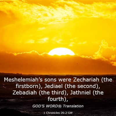 Picture 03 - 1 Chronicles 26:2 GW - Meshelemiah’s sons were Zechariah (the - Bible Verse Picture