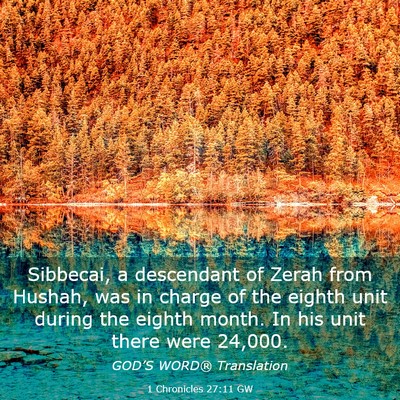 Picture 03 - 1 Chronicles 27:11 GW - Sibbecai, a descendant of Zerah from Hushah, was - Bible Verse Picture