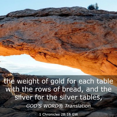 Picture 03 - 1 Chronicles 28:16 GW - the weight of gold for each table with the rows - Bible Verse Picture