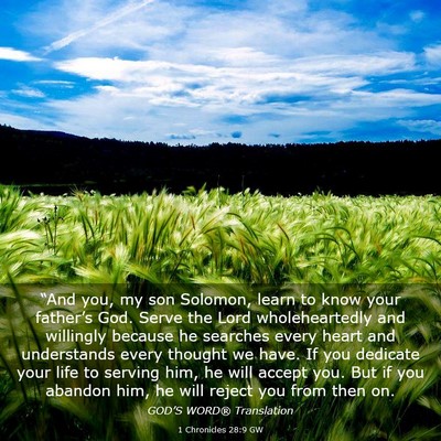 Picture 03 - 1 Chronicles 28:9 GW - “And you, my son Solomon, learn to know your - Bible Verse Picture