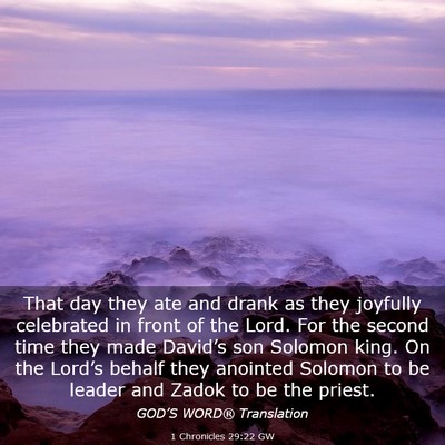 Picture 03 - 1 Chronicles 29:22 GW - That day they ate and drank as they joyfully - Bible Verse Picture