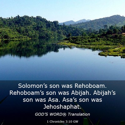 Picture 03 - 1 Chronicles 3:10 GW - Solomon’s son was Rehoboam. Rehoboam’s son - Bible Verse Picture