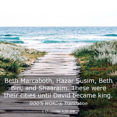 Picture 03 - 1 Chronicles 4:31 GW - Beth Marcaboth, Hazar Susim, Beth Biri, and - Bible Verse Picture