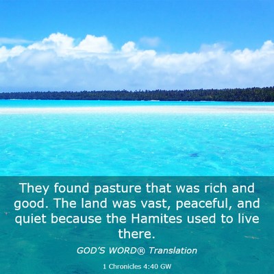 Picture 03 - 1 Chronicles 4:40 GW - They found pasture that was rich and good. The - Bible Verse Picture