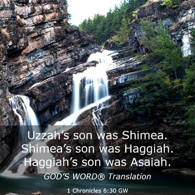 Picture 03 - 1 Chronicles 6:30 GW - Uzzah’s son was Shimea. Shimea’s son was - Bible Verse Picture