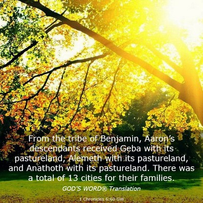 Picture 03 - 1 Chronicles 6:60 GW - From the tribe of Benjamin, Aaron’s descendants - Bible Verse Picture