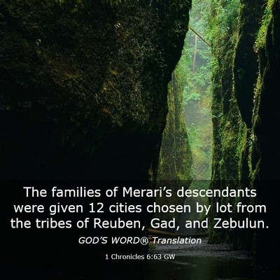 Picture 03 - 1 Chronicles 6:63 GW - The families of Merari’s descendants were given - Bible Verse Picture