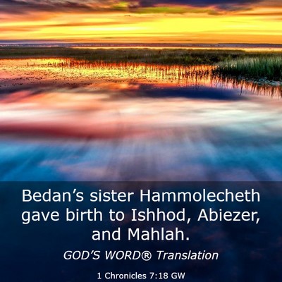 Picture 03 - 1 Chronicles 7:18 GW - Bedan’s sister Hammolecheth gave birth to - Bible Verse Picture