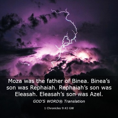 Picture 03 - 1 Chronicles 9:43 GW - Moza was the father of Binea. Binea’s son was - Bible Verse Picture