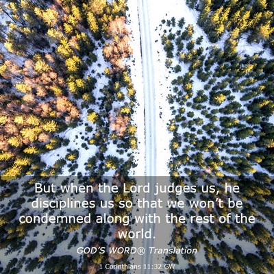 Picture 03 - 1 Corinthians 11:32 GW - But when the Lord judges us, he disciplines us so - Bible Verse Picture