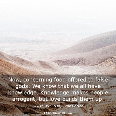 Picture 03 - 1 Corinthians 8:1 GW - Now, concerning food offered to false gods: We - Bible Verse Picture