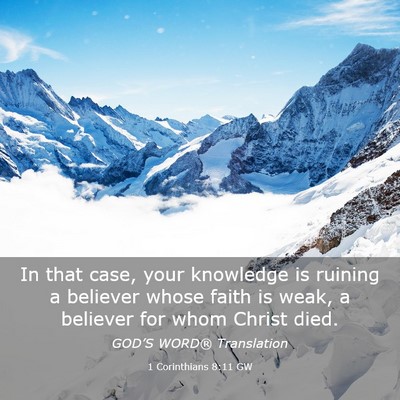 Picture 03 - 1 Corinthians 8:11 GW - In that case, your knowledge is ruining a - Bible Verse Picture