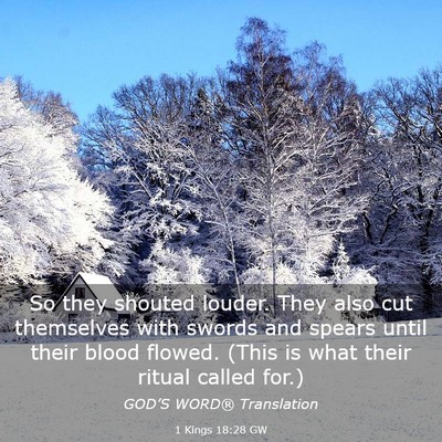 Picture 03 - 1 Kings 18:28 GW - So they shouted louder. They also cut themselves - Bible Verse Picture
