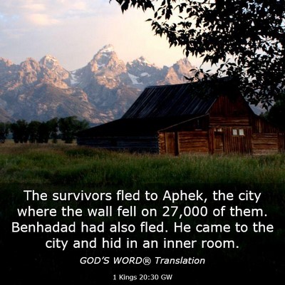 Picture 03 - 1 Kings 20:30 GW - The survivors fled to Aphek, the city where the - Bible Verse Picture