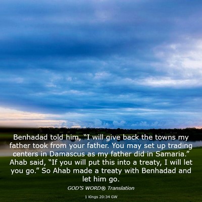 Picture 03 - 1 Kings 20:34 GW - Benhadad told him, “I will give back the towns - Bible Verse Picture
