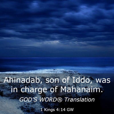 Picture 03 - 1 Kings 4:14 GW - Ahinadab, son of Iddo, was in charge of - Bible Verse Picture