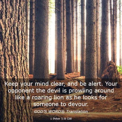 Picture 03 - 1 Peter 5:8 GW - Keep your mind clear, and be alert. Your opponent - Bible Verse Picture