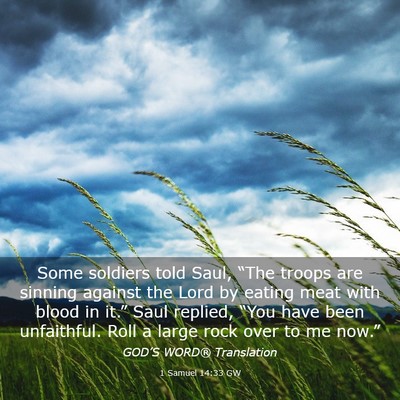 Picture 03 - 1 Samuel 14:33 GW - Some soldiers told Saul, “The troops are - Bible Verse Picture