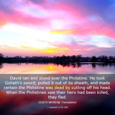 Picture 03 - 1 Samuel 17:51 GW - David ran and stood over the Philistine. He took - Bible Verse Picture