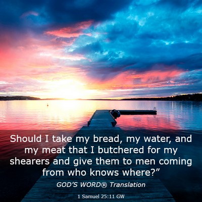 Picture 03 - 1 Samuel 25:11 GW - Should I take my bread, my water, and my meat - Bible Verse Picture