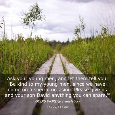 Picture 03 - 1 Samuel 25:8 GW - Ask your young men, and let them tell you. Be - Bible Verse Picture