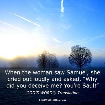 Picture 03 - 1 Samuel 28:12 GW - When the woman saw Samuel, she cried out loudly - Bible Verse Picture