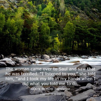 Picture 03 - 1 Samuel 28:21 GW - The woman came over to Saul and saw that he was - Bible Verse Picture