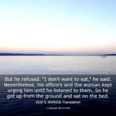 Picture 03 - 1 Samuel 28:23 GW - But he refused. “I don’t want to eat,” he - Bible Verse Picture