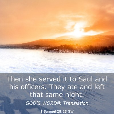 Picture 03 - 1 Samuel 28:25 GW - Then she served it to Saul and his officers. They - Bible Verse Picture