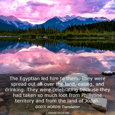 Picture 03 - 1 Samuel 30:16 GW - The Egyptian led him to them. They were spread - Bible Verse Picture