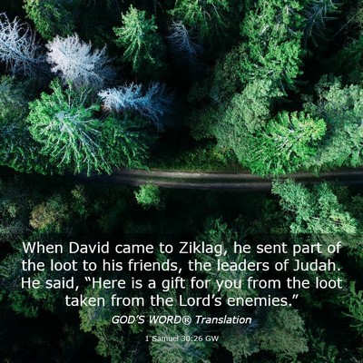 Picture 03 - 1 Samuel 30:26 GW - When David came to Ziklag, he sent part of the - Bible Verse Picture