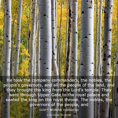 Picture 03 - 2 Chronicles 23:20 GW - He took the company commanders, the nobles, the - Bible Verse Picture