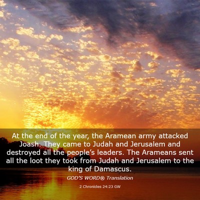 Picture 03 - 2 Chronicles 24:23 GW - At the end of the year, the Aramean army attacked - Bible Verse Picture