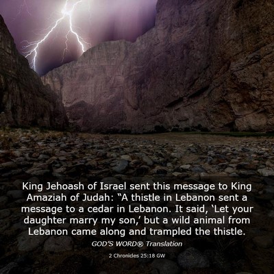 Picture 03 - 2 Chronicles 25:18 GW - King Jehoash of Israel sent this message to King - Bible Verse Picture