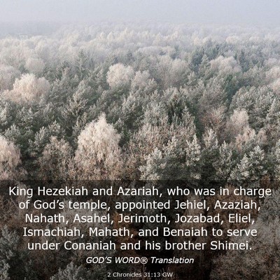 Picture 03 - 2 Chronicles 31:13 GW - King Hezekiah and Azariah, who was in charge of - Bible Verse Picture