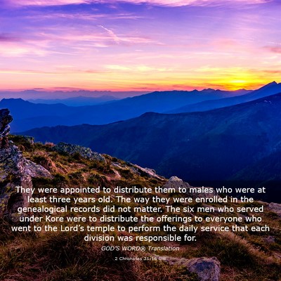 Picture 03 - 2 Chronicles 31:16 GW - They were appointed to distribute them to males - Bible Verse Picture