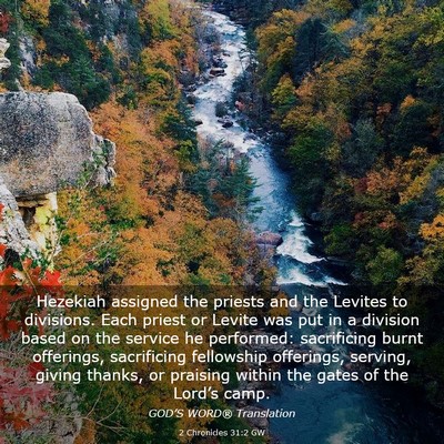 Picture 03 - 2 Chronicles 31:2 GW - Hezekiah assigned the priests and the Levites to - Bible Verse Picture