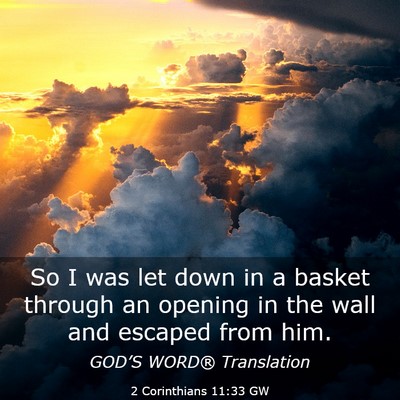 Picture 03 - 2 Corinthians 11:33 GW - So I was let down in a basket through an opening - Bible Verse Picture