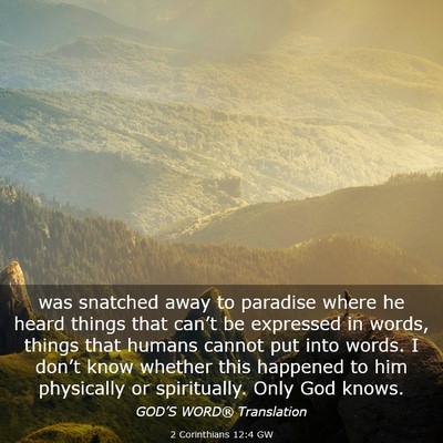 Picture 03 - 2 Corinthians 12:4 GW - was snatched away to paradise where he heard - Bible Verse Picture