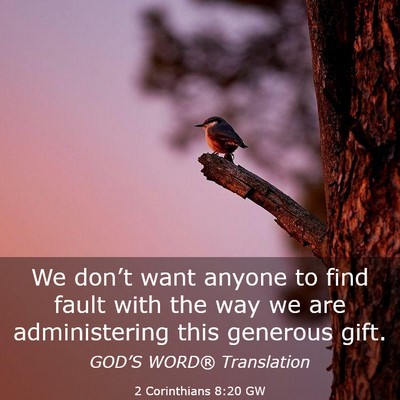 Picture 03 - 2 Corinthians 8:20 GW - We don’t want anyone to find fault with the way - Bible Verse Picture