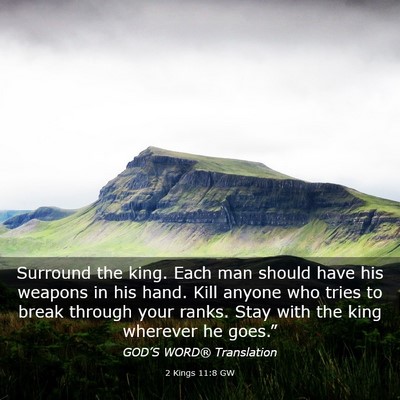 Picture 03 - 2 Kings 11:8 GW - Surround the king. Each man should have his - Bible Verse Picture